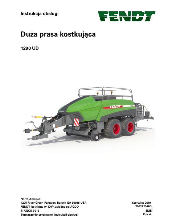 AGCO 1290 UD Baler (ultra density, CE) Operator Manual 700742346D Polish