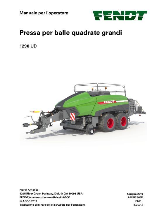 AGCO 1290 UD Baler (ultra density, CE) Operator Manual 700742365D Italian