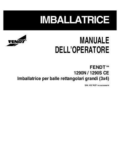 AGCO 1290N 1290S Baler (large rectangular, CE) Operator Manual 700731188C Italian