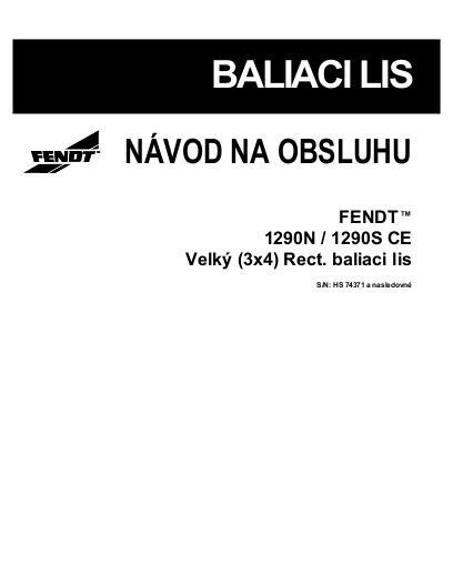 AGCO 1290N 1290S Baler (large rectangular, CE) Operator Manual 700731193C Slovakian