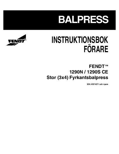AGCO 1290N 1290S Baler (large rectangular, CE) Operator Manual 700731194C Swedish