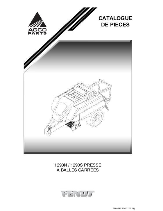 AGCO 1290N 1290S Large rectangular Baler Parts Book 79035831F French