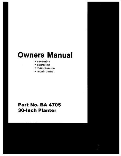 AGCO 12R30 Black Machine Planter (1987) Operator Manual BA4705 English