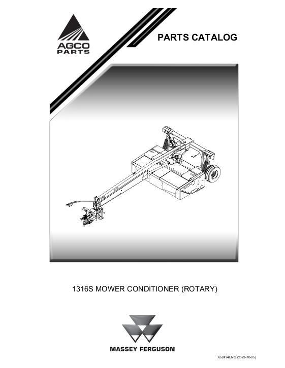 AGCO 1316S Mower Conditioner (rotary) Parts Book 652424ENG English