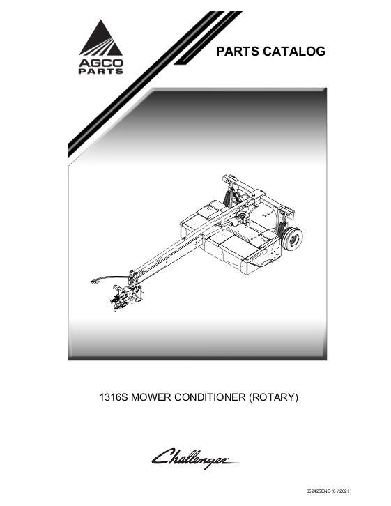 AGCO 1316S Mower Conditioner (rotary) Parts Book 652425END English