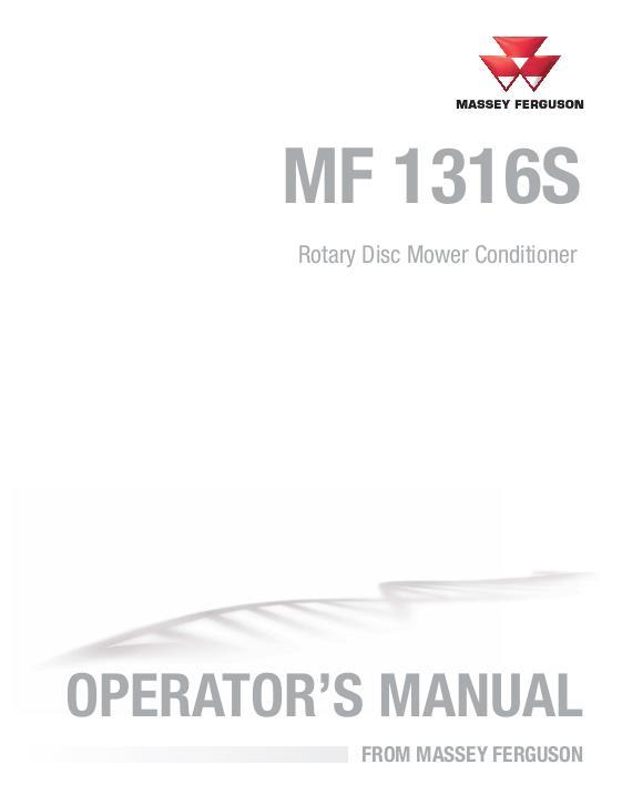 AGCO 1316S Rotary Disc Mower Conditioner Operator Manual 700750345E English