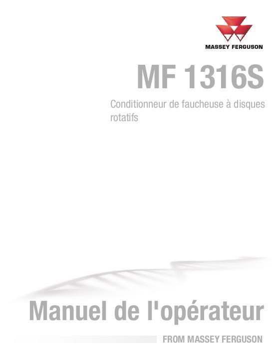 AGCO 1316S Rotary Disc Mower Conditioner Operator Manual 700750347E French