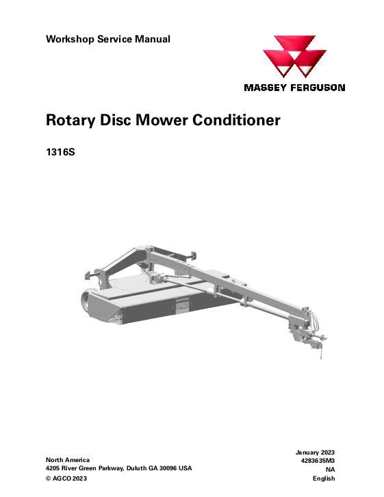 AGCO 1316S Rotary Disc Mower Conditioner Service Manual 4283635M3 English