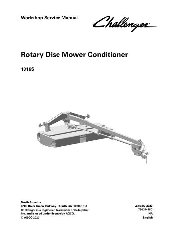 AGCO 1316S Rotary Disc Mower Conditioner Service Manual 79037418C English
