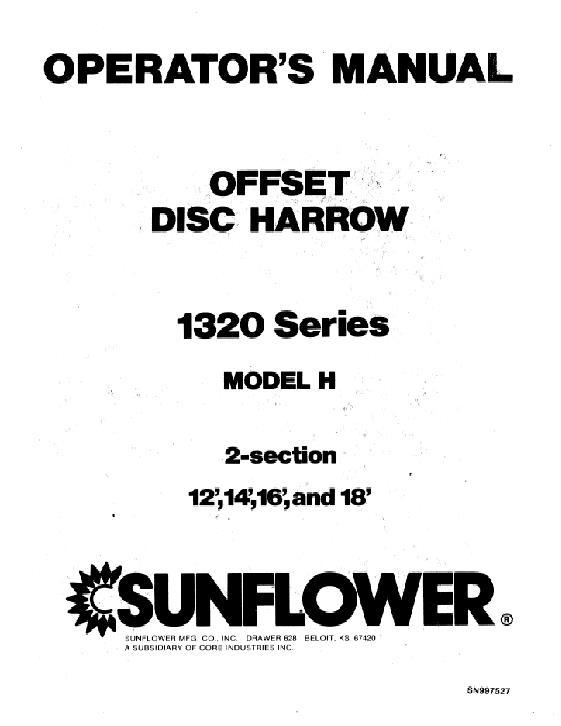 AGCO 1320 Disc Harrow (model H, 2 section offset, 12-18 ft) Operator Manual SN997527 English