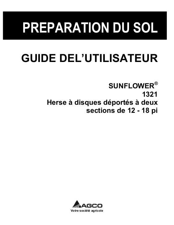 AGCO 1321 Disc Harrow (2 section offset, 12-18 ft) Operator Manual 9971230SNB French