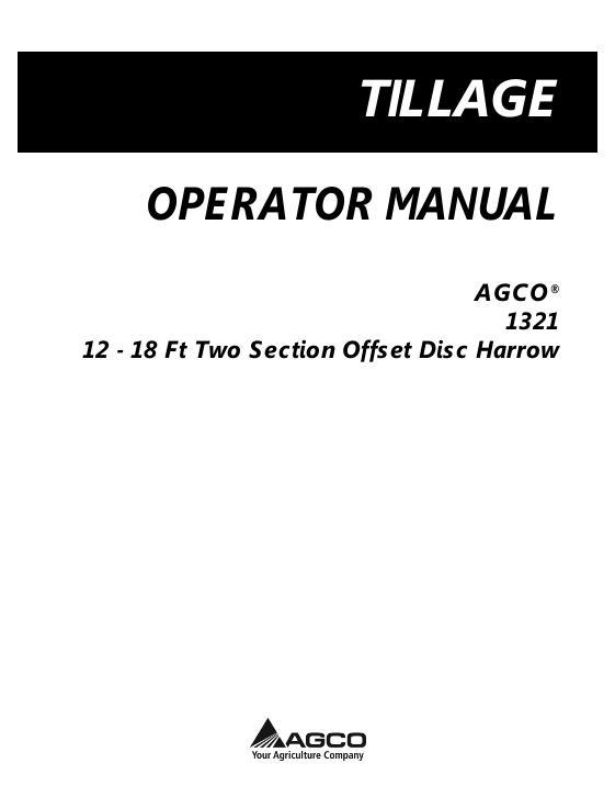 AGCO 1321 Disc Harrow (2 section offset, 12-18 ft) Operator Manual 997205ABB English