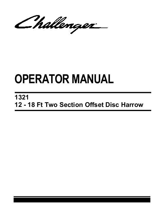AGCO 1321 Disc Harrow (2 section offset, 12 - 18 ft) Operator Manual 997205CHC English