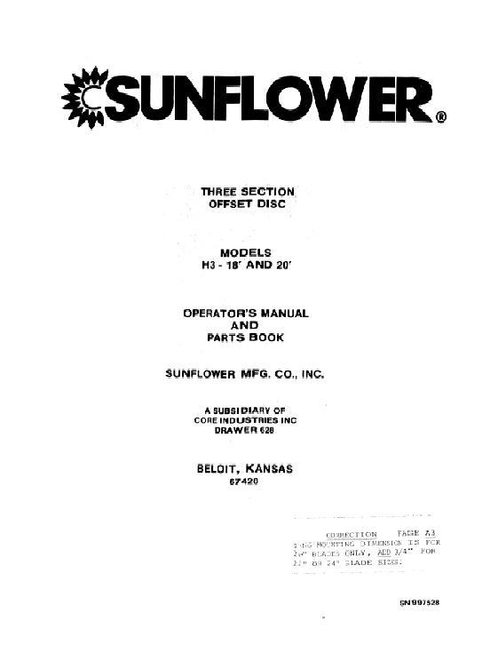 AGCO 1330 Disc Harrow (model H3, 3 section offset, 18-20 ft.) Operator Manual SN997528 English