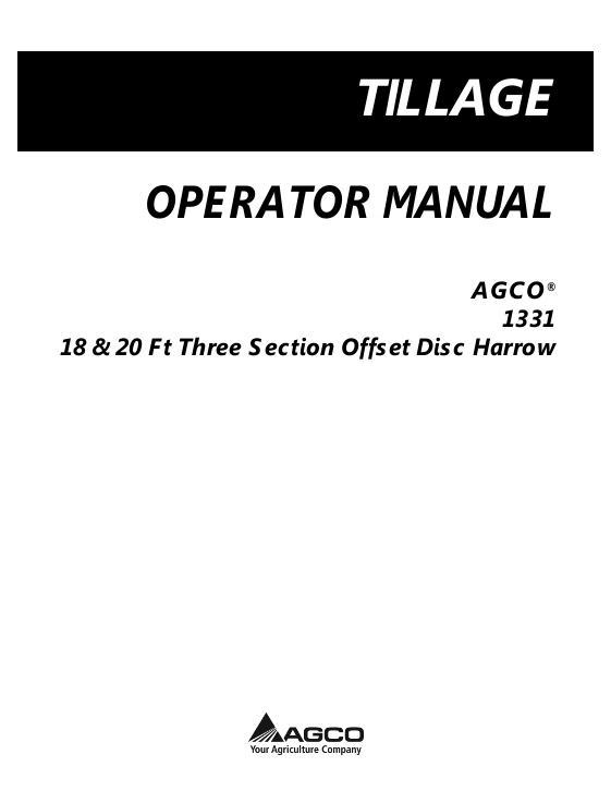 AGCO 1331 Disc Harrow (offset, 20 ft.) Operator Manual 997206ABB English