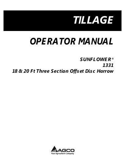 AGCO 1331 Disc Harrow (offset, 20 ft.) Operator Manual 997206SNB English