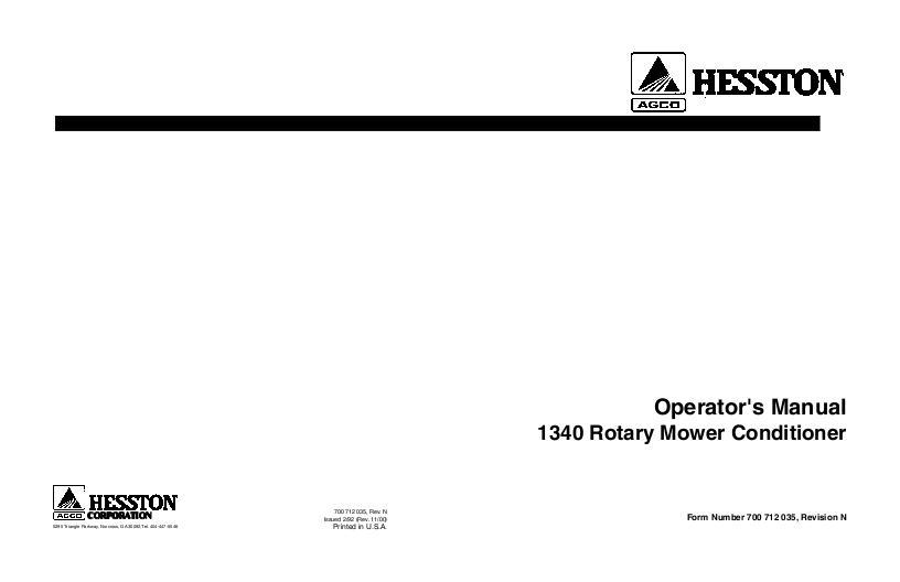 AGCO 1340 Mower Conditioner Operator Manual 700712035N English