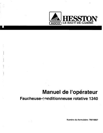 AGCO 1340 Mower Conditioner Operator Manual 79016827 French