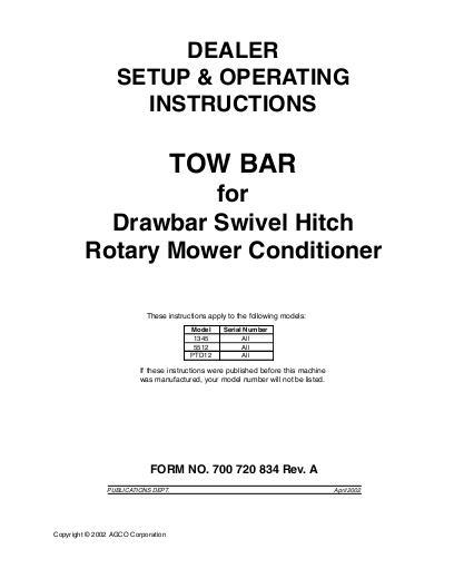 AGCO 1345 5512 PTD12 Tow Bar (attachment) Operator Manual 700720834A English