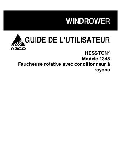 AGCO 1345 Rotary Mower (spoke conditioner) Operator Manual 700728223D French