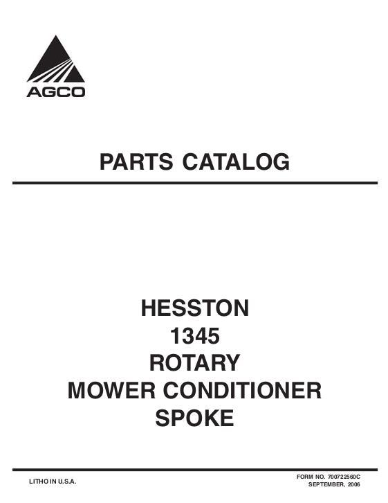 AGCO 1345 Rotary Mower (spoke conditioner) Parts Book 700722560C English