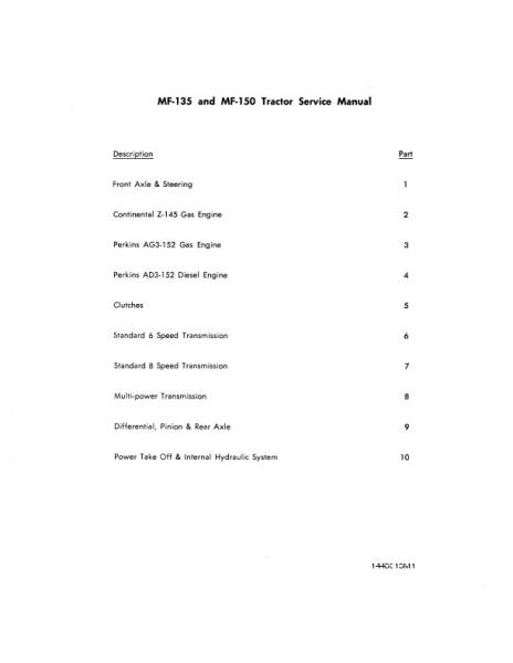 AGCO 135 150 Tractor (packet) Service Manual 1448813M1 English