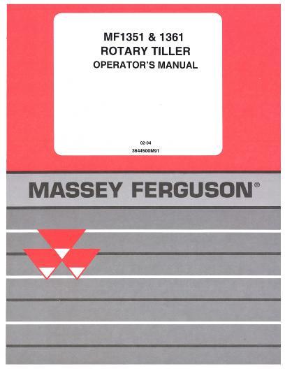AGCO 1351 1361 Rotary Tiller Operator Manual 3644500M91 English