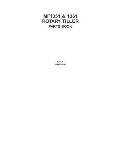 AGCO 1351 1361 Rotary Tiller Parts Book 3644501M91 English