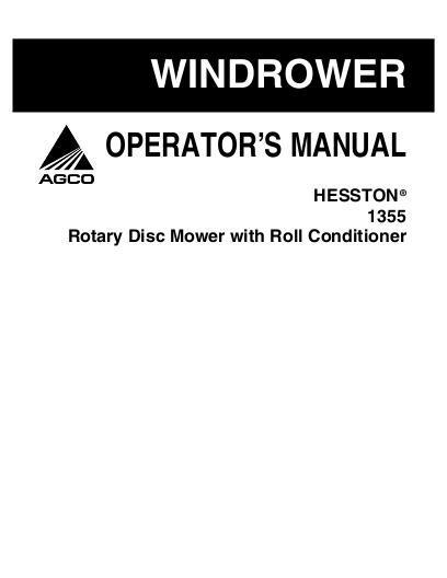 AGCO 1355 Rotary Mower (roll conditioner) Operator Manual 700728199A English