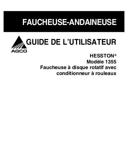 AGCO 1355 Rotary Mower (roll conditioner) Operator Manual 700729197A French