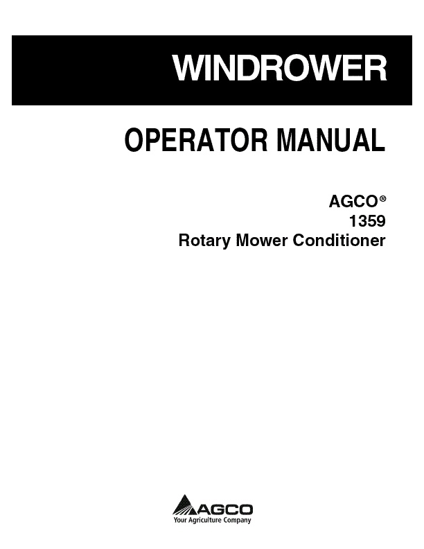 AGCO 1359 Disc Mower Conditioner Operator Manual 700734232C English