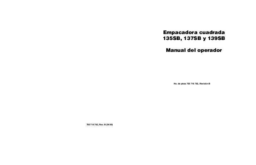 AGCO 135SB 137SB 139SB Baler (CE) Operator Manual 700716782B Spanish