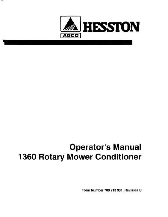 AGCO 1360 Rotary Mower Conditioner (1995) Operator Manual 700713931C English