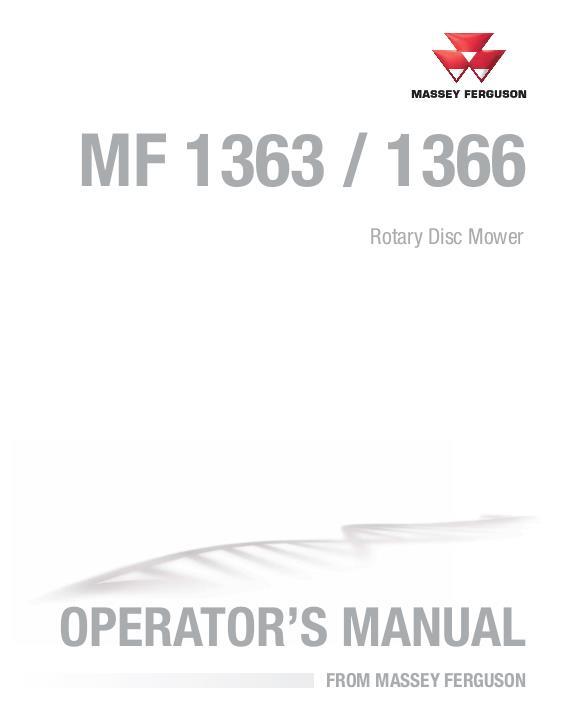 AGCO 1363 1366 Rotary Disc Mower Operator Manual 700734818C English
