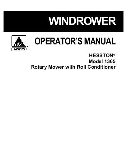 AGCO 1365 Rotary Mower Condtioner Roll (roll conditioner) Operator Manual 700718414F English