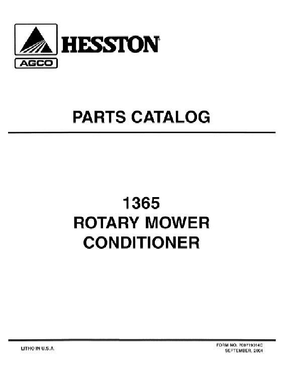 AGCO 1365 Rotary Mower Condtioner (roll conditioner) Parts Book 700719014C English