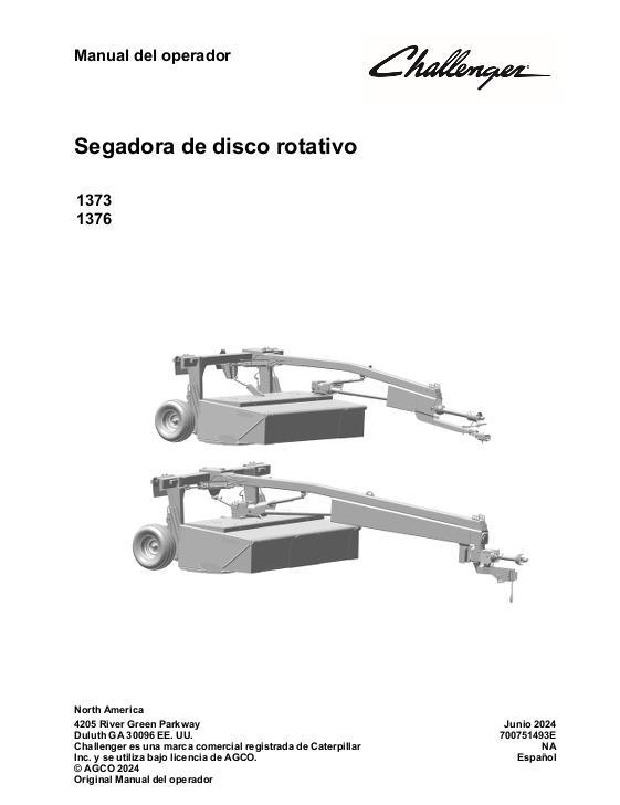 AGCO 1373 1376 Rotary Disc Mower Conditioner Operator Manual 700751493E Spanish