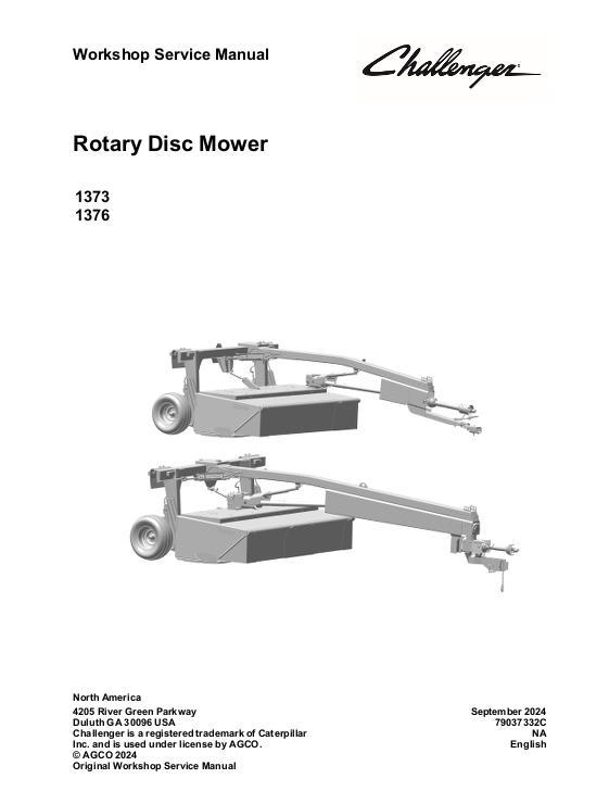 AGCO 1373 1376 Rotary Disc Mower Conditioner Service Manual 79037332C English