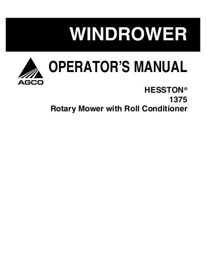 AGCO 1375 Mower Conditioner (rotary, center pivot) Operator Manual 700727103A English