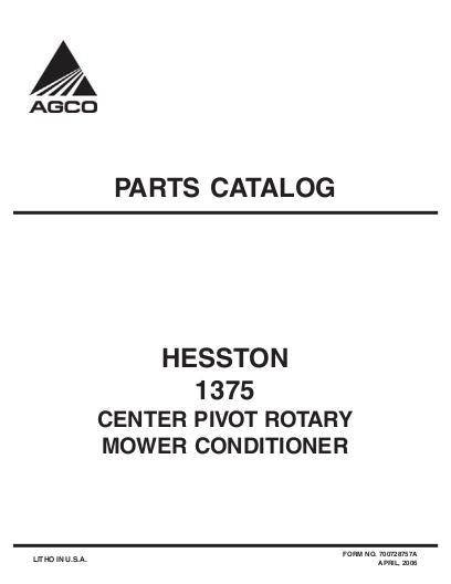 AGCO 1375 Mower Conditioner (rotary, center pivot) Parts Book 700728757A English