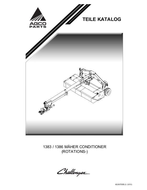 AGCO 1383 1386 Mower Conditioner Parts Book 652007DEB German