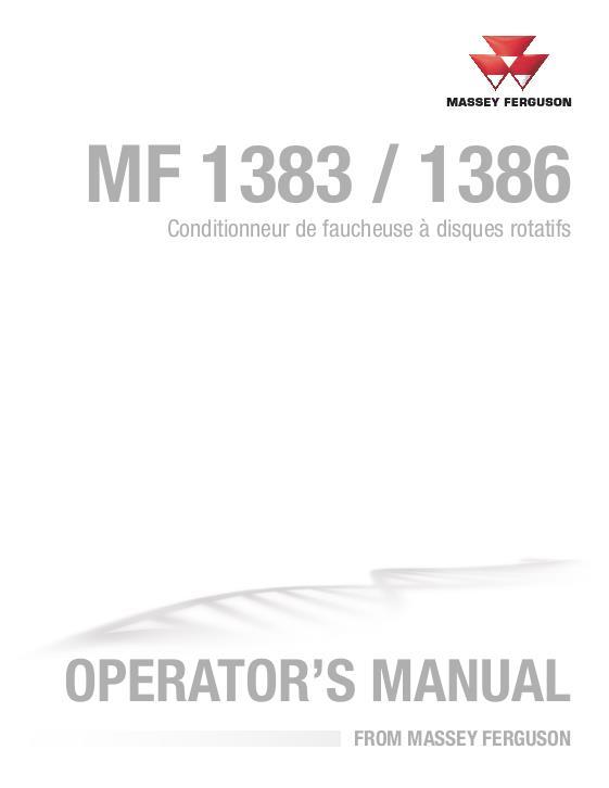 AGCO 1383 1386 Rotary Disc Mower Operator Manual 700747903B French