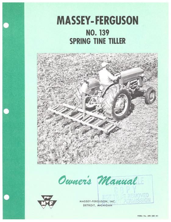 AGCO 139 Spring Tine Tiller (cultivator) Operator Manual 690238M1 English