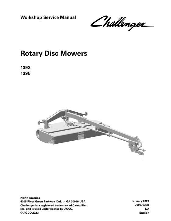 AGCO 1393 1395 Rotary Disc Mower Conditioner Service Manual 79037333B English