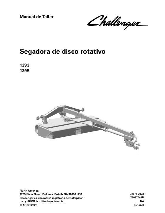 AGCO 1393 1395 Rotary Disc Mower Conditioner Service Manual 79037741B Spanish