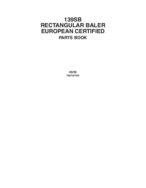 AGCO 139SB Rectangular Baler (CE) Parts Book 700716774D English