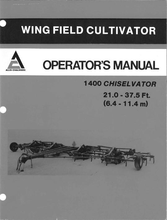 AGCO 1400 Chiselvator (wing, 21 ft - 37.5 ft) Operator Manual 71508766 English