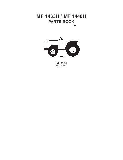 AGCO 1433 1440 Compact Tractor (hydro transmission) Parts Book 651751M91 English