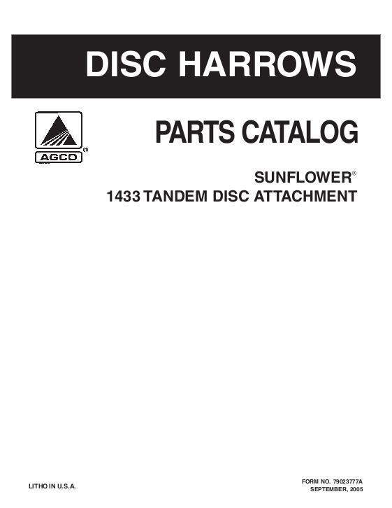 AGCO 1433 Disc Harrow Parts Book 79023776A English
