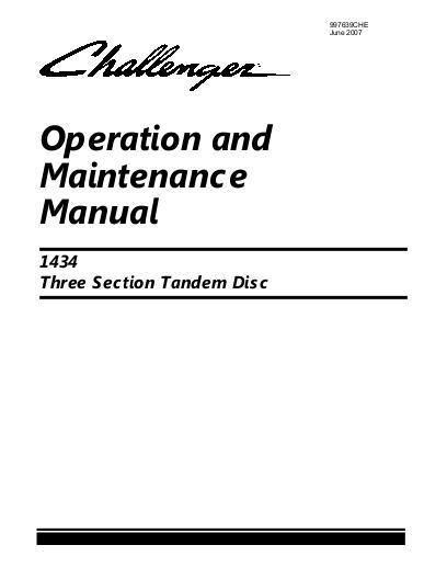 AGCO 1434 Disc Harrow (3 section tandem) Operator Manual 997639CHE English